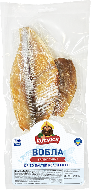 Dried Salted Roach Bone-in Fillet (Vobla Tushka) V/P
